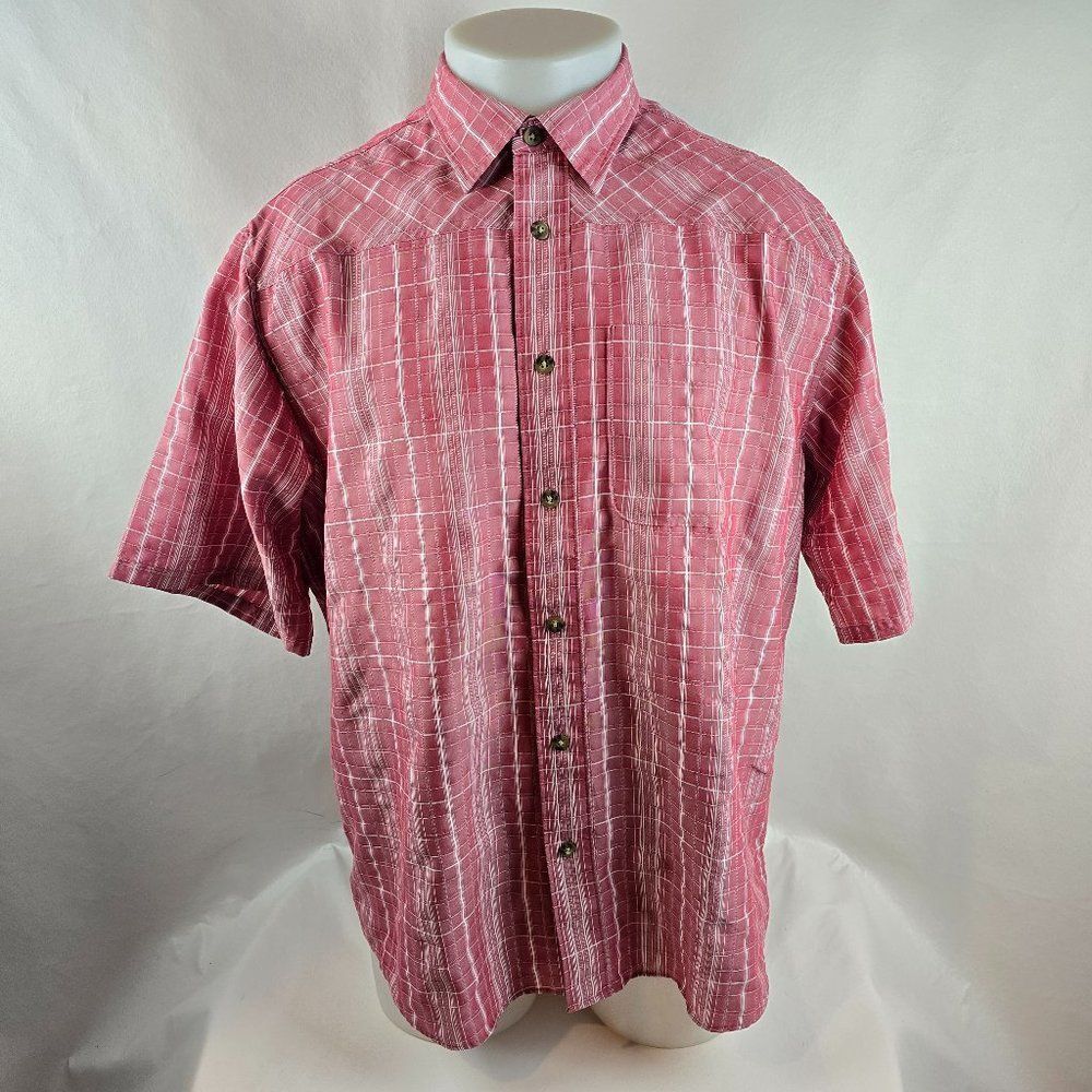 Cabela's Shirt Men Large Red Button Up Plaid Modal Camp Hiking Outdoors Gorpcore
